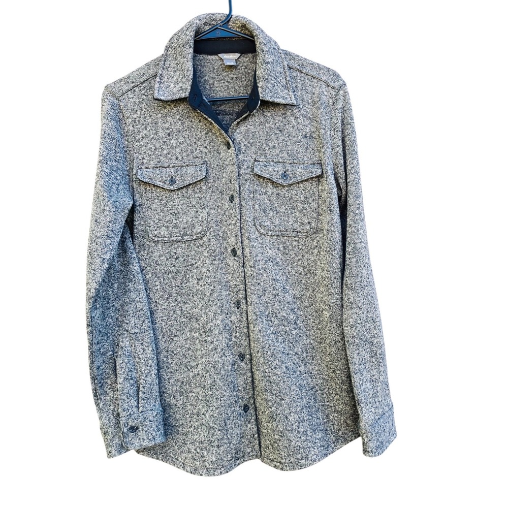 Eddie Bauer Mens Sweater Fleece Shirt Jacket‎ M Grey Marl Button Front Pockets